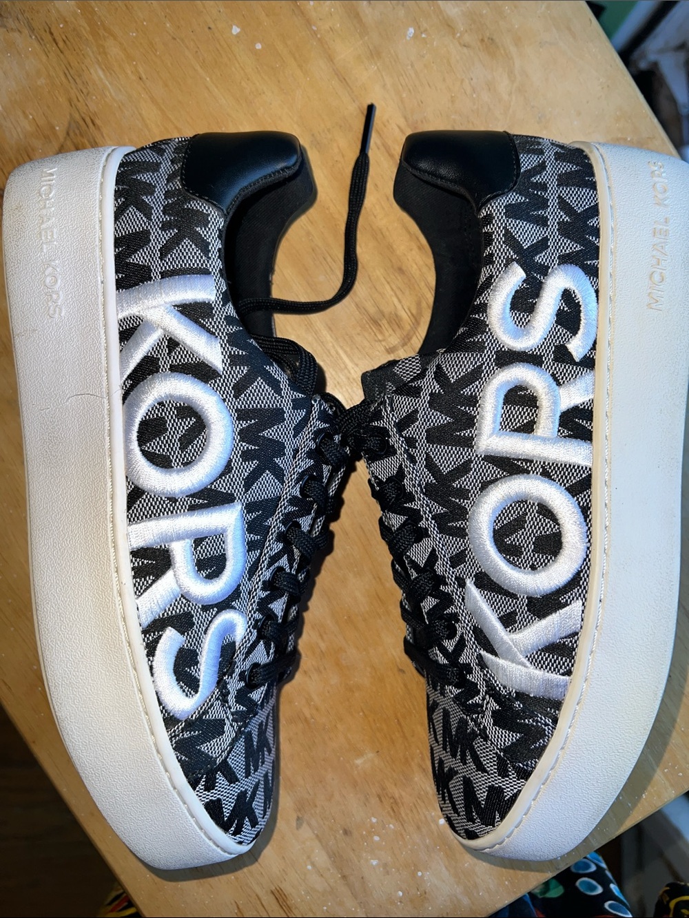 Michael Kors Black and White Logo Platform Sneakers - Size 7